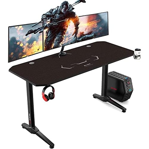 AuAg 55 Zoll Racing Style Gaming Schreibtisch Computer Schreibtisch Workstation T-förmig Büro PC Computer Robuster Tisch mit Mausunterlage, Getränkehalter und Kopfhörerhaken