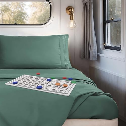 Image of Nestl Forest Green Short Queen Sheets for RV, Hotel Luxury RV Queen Sheets Set, 4 Piece Fitted Bed Sheet Set and Pillowcases, Super Soft, Wrinkle-Free, and Breathable Camper Bedding