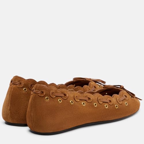 Ballet Flats for Women Slip on Round Toe Suede Loafers with Bowknot Strap Comfort Party Dressy Shoes4