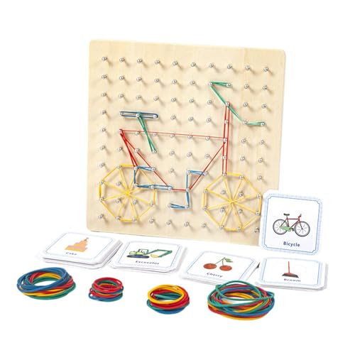 Géoboard en bois avec 80 élastiques et 50 cartes de motifs pour enfants