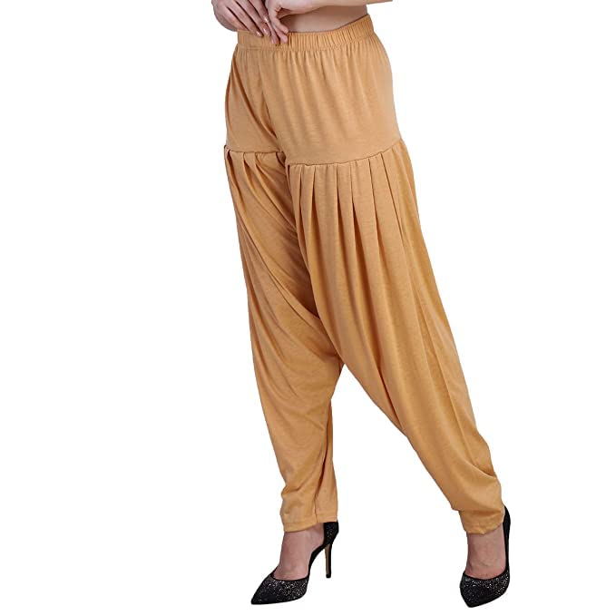 Image of Ultra Soft Rayon Viscose Solid Attractive Pleated Pattern Casual wear Patiala Pants for Womens