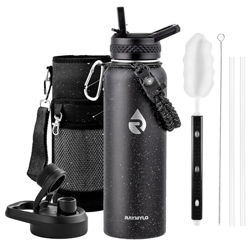 Image of RAYMYLO Insulated Water Bottle 40 oz, Triple Wall Vacuum Stainless Steel (Cold for 36Hrs, Hot for 18Hrs), Leak Proof & Non-BPA, Modern Water Flask Jug with Paracord Handle & Straw Spout Lids