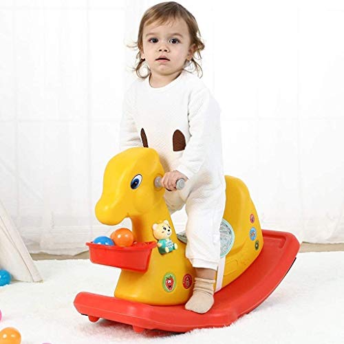 ZHANGYUEFEIFZ Schaukelpferd Plüsch Schaukeltier Pferd Rocking Horse Kinder Gelb Baby Spielzeug Musikkunststoff 1-3 Jahre… – Bild 6