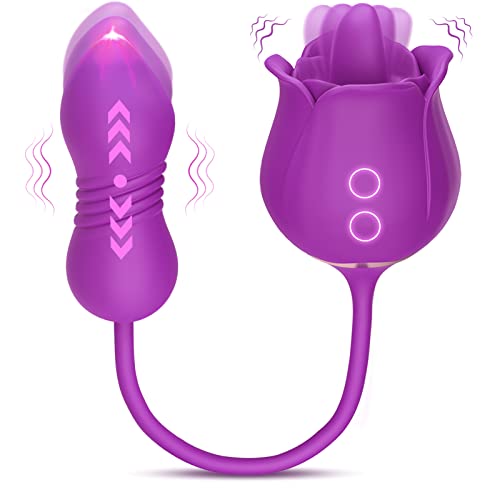Image of Rose Sex Toys with Thrusting Dildo Vibrator - MOOLIGIRL Clitoral G Spot Stimulator for Women with 9 Tongue Licking & 9 Thrusting, Nipple Anal Adult Sex Toys & Games for Female Couple
