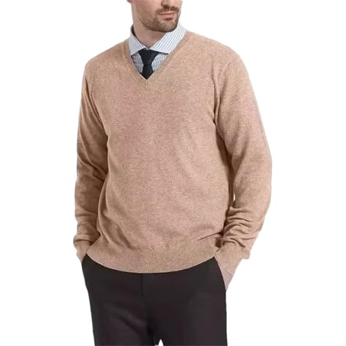 Men's V-Neck Sweater Loose Solid Color Knitted Sweater for Winter Pullover