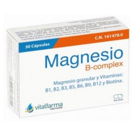 Magnesio + Complejo Vitamínico B Completo – Suplemento Diario para la Función Muscular, Equilibrio Nervioso, Energía y Concentración – 30 Cápsulas