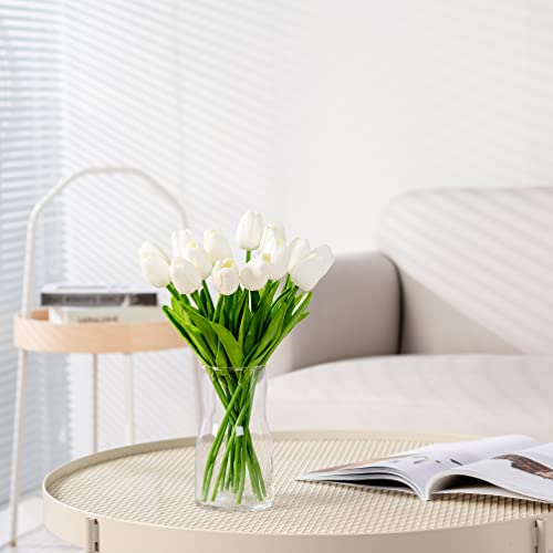 15 Pcs Artificial Flowers Tulips Real Touch Fake Flowers Tulips Flowers Arrangement Bouquet for Home Room Office Wedding Party Decoration(WH) (White) image 4