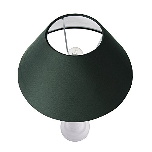 Image of Homesake Handcrafted Wooden Table Lamp for Bedroom & Living Room | Decorative Bedside Reading Lamp with Fabric Shade, E27 Holder | Bulb Included | White Floral Carved Base for Home Decor, Green