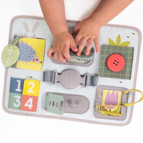 Image of Taf Toys Busy Board for Toddlers, Montessori Toy for 18 Months & up with 10 Educational Toddler Activities to Develop Fine Motor & Problem Solving Skills Learning Sensory Board Travel Toy Non-Toxic.