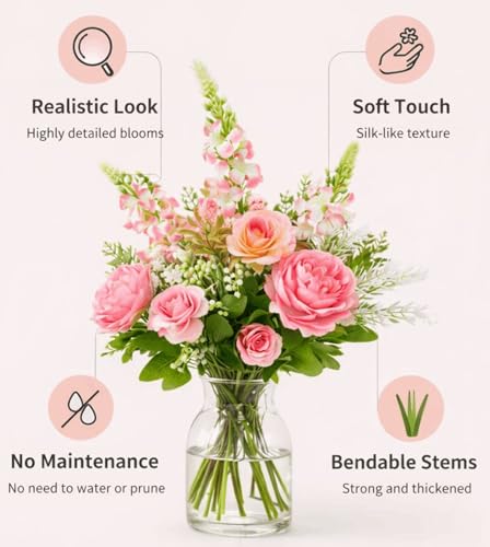 Image of Divyakosh Artificial Flower Bunch - Multiflora Fabric Roses Fake Sticks for Home Decor, Bedroom, Living Room, Wedding & Festive Decoration (Multicolour, Pack of 1, Without Vase)