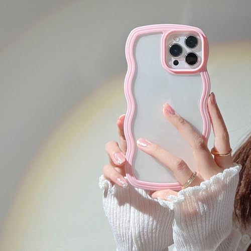Image of COVERLY for iPhone 12 Pro Case Transparent Curly Wave TPU Cover,Cute Crystal Clear Curve Edge Slim Fit Stylish, Korean,Translucent Pretty Bumper Aesthetic Cover for Apple iPhone 12 Pro (Barbie Pink)