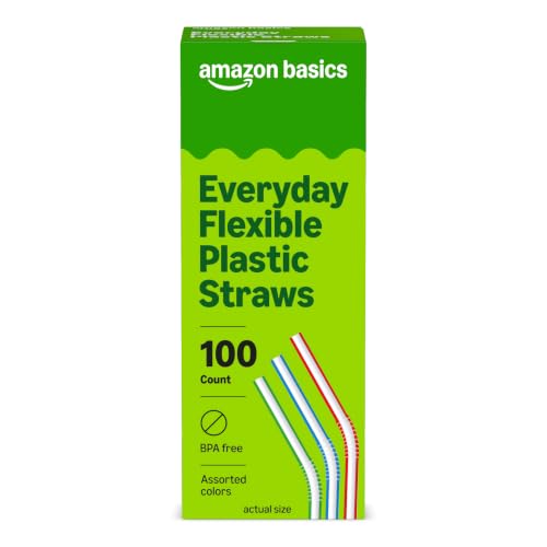 Prime: 100-Count Amazon Basics Disposable Striped Plastic Flex Straws (Assorted Colors) $1.37 w/ S&S - image 1