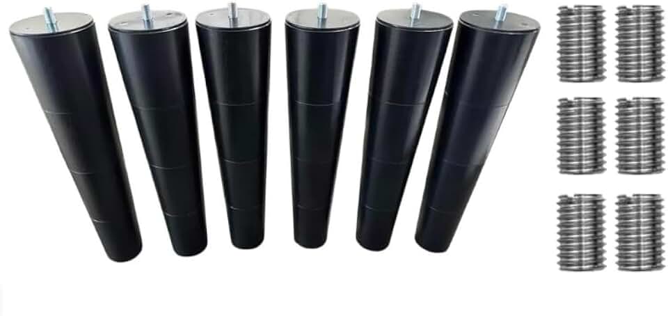 12 inch Tempurpedic Tapered Adjustable Base Legs Set of 6, M8 & M10 Threading.