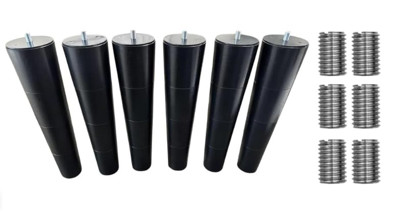 12 inch Tempurpedic Tapered Adjustable Base Legs Set of 6 M8 & M10 Threading.