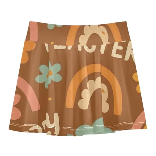 Cute Rainbow Flowers Brown Athletic Shorts Girls Skorts Toddlers Tennis Skirts Summer Pleated 3t
