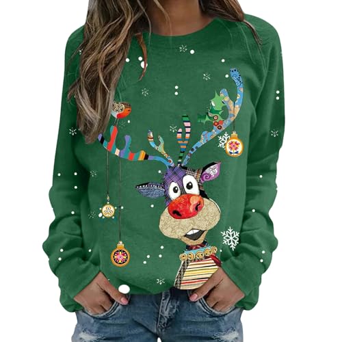 Nuoke weihnachtskleid Damen, Weihnachtspullover Damen Lustige Weihnachten Ugly Christmas Sweatshirt Baumwolle Pulli Herbst Winter Sweater...