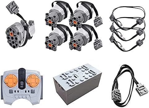 Plastic Power Functions Motor Compatible With Technic-Parts, 11 Pieces Science And Technology Motor Power Function Kit, Including 5 Motors Power Pack, Adjustable Speed App And Remote Control Set