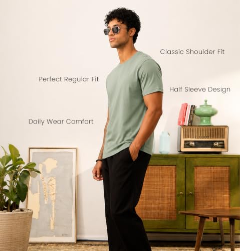 Image of Sleepynuts Men's Everyday Wear Crew Neck Regular Fit T-Shirt | Half Sleeve Solid Plain Casual T-Shirt for Men | Soft Breathable Fabric |