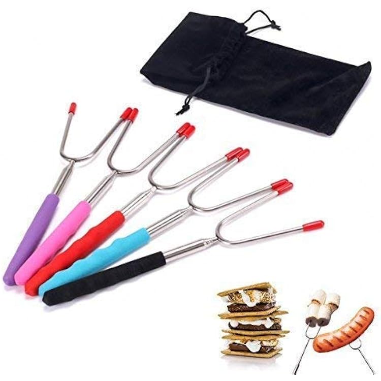 5-Pack Extra Long 34" Telescoping Marshmallow Roasting Sticks - Safe For Kids, Extendable Smores & Hot Dog Forks With Heat-Resistant Bag