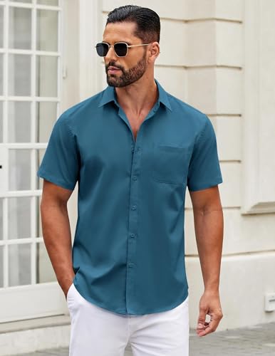 Image of COOFANDY Mens Short Sleeve Casual Button Down Shirts Summer Untucked Dress Shirts with Pocket