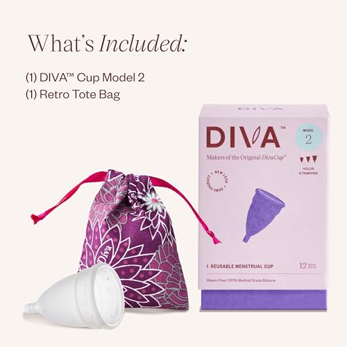 Image of DIVA Cup Model 2 & Pouch - Medical Grade Silicone Cup for Period Care - Reusable Menstrual Cup - Up to 12 Hours of Wear - Model 2 (For Wide Vaginal Canals, Post-Partum & Ages 35+) Plus Retro DivaPouch