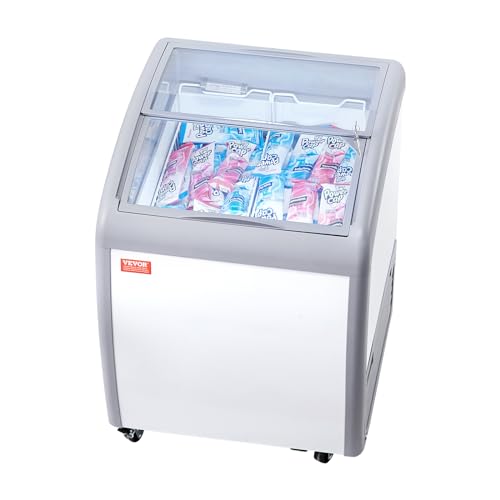 VEVOR Vitrina Comercial para Helado, Congelador Horizontal de 154 L, Congelador Móvil con Tapa de Vidrio, Gabinete para Inmersión de Helado de Restaurante con 2 Cestas de Alambre