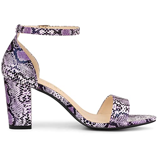 Allegra K Allegra K Women's Snake Printed Chunky Heels Ankle Strap Purple Snake Sandals 9 M US
