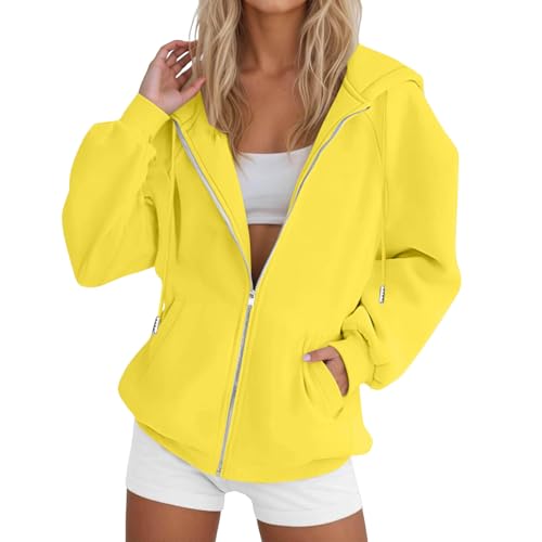 Sweatjacke Damen mit Kapuze Zipper Hoodie Oversize Jacke damen Übergangsjacke Leicht Pullover Y2K Outwear Kapuzenjacke College Sport Sweatshirt Jacke Trainingsjacke Kapuzenpullover für Frauen S-3XL