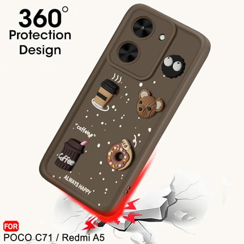 Image of TheGiftKart Back Cover Case for Poco C71 / Redmi A5 | Cute Fun Cartoon 3D Bear Coffee Case | Full Camera Protection | Shockproof Back Cover Case for Poco C71 / Redmi A5 (Silicone, Brown)