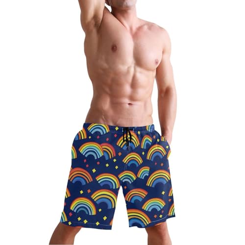 Cartoon Rainbow Men's Swim Trunks, Beach Shorts with Inner Lining Quick Dry Board Shorts S4