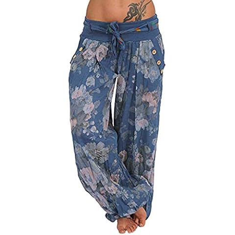 MALAIDOG Womens Cotton Linen Thai Harem Pants Bohemian Yoga Pants Indian Loose Summer Boho Hippie Lounge Pants with Pockets Navy Cover