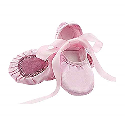 WENDYWU Girls Ballet Dance Shoes Purple Flat Slipper with Ribbon (Pink, 13C)