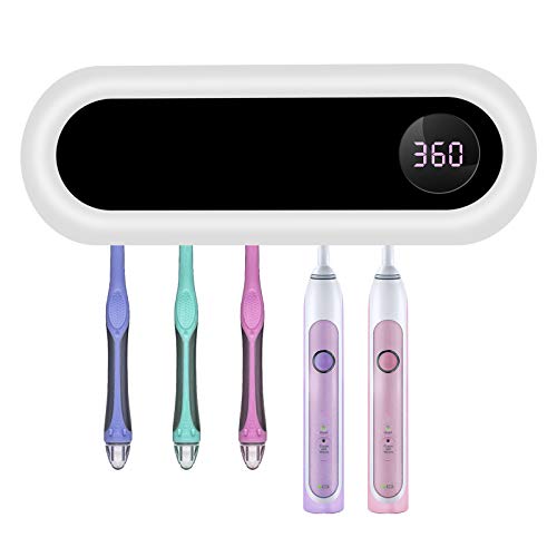 Eléctrico LED UV cepillo de dientes Esterilizador montado en la pared 5 cepillo titular pantalla digital USB recargable Cover