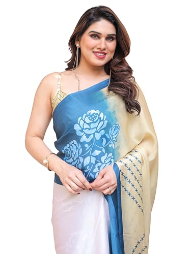 Image of ALMAARI FASHION Women's Floral Printed Georgette Satin Saree with Unstitched Blouse Piece | Traditional Ethnic Wear Sarees | Soft Lightweight Ethnic Office Wear Daily Wear Indian Sari (SG 181-190 SH)