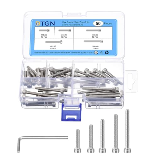 DTGN 50Pcs M4 Metric Screw Assortment, M4 Bolts Socket Head Screws