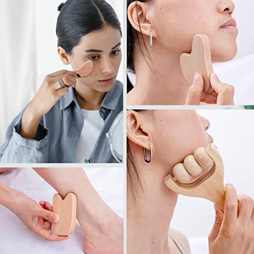 Allshow Wood Facial Massage Tools & Massage Oil Kit Set, Guasha Tool Scraper Made By Natural Wood For Face & Body Massage, Scraping And Acupoints Pressing, Lift Skin Release Sore Muscle #TOP3