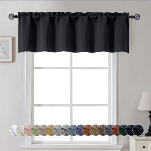 Gwine Black Valance for Windows, Small Blackout Valance Kitchen Curtains for Bathroom Basement, Modern Rod Pocket Thermal Insulated Window Treatment, 60