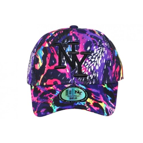 Casquette enfant léopard rose jaune NY protège du soleil 7-11 ans