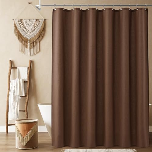 Naturoom Linen Shower Curtain 72 Inch for Bathroom Caramel Brown 1 Panel