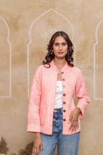 Image of Reversible Jacket for Women | Double Sided Quilted Jacket | Reversible Winter Jacket for Women | Stylish Ethnic Printed Jacket | Warm & Comfortable Casual Outerwear
