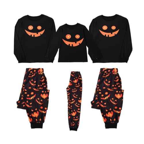 Naiyafly Family Halloween Pyjamas Set Family Halloween PJs Costumes Kids Adult Matching Pumpkin Ghost Nightwear Sleepwear Pajamas for Men Women Kids Couples Black