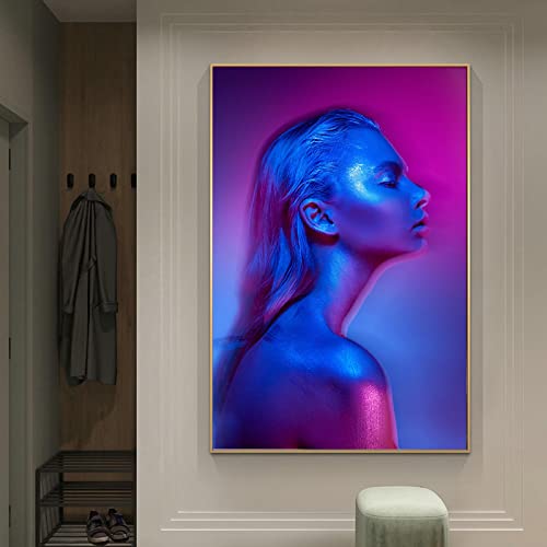 Toile peinture femme art moderne coloré 80x110 cm sans cadre affiche murale salon