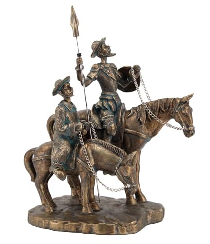 Générique Statue Décoration Littéraire Don Quichotte et Sancho Panza, de Couleur Bronze Doré, 23 x 15 x 20,5 cm