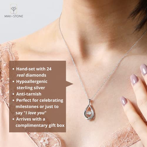Max + Stone 1/10 Carat Natural Diamond Drops Of Love Dancing Diamond Pendant Necklace For Women | Sterling Silver Diamond Necklace For Women | Real Diamond Teardrop Pendant Necklace #TOP1