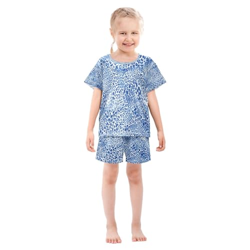 senya Short Sleeve Pajamas Sets Summer Cotton Sleepwear Blue Leopard Print3