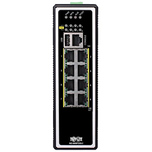 Image of Tripp Lite Industrial 8-Port Layer 2 Managed PoE+ Gigabit Ethernet Switch, 10 /100 /1000 Mbps RJ45 Ports, DIN Mount, 30W Power Over Ethernet+, -40 to 167F Temp Range, 3-Year Warranty (NGI-M08POE8-L2)