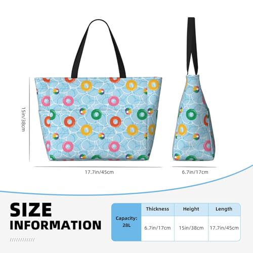 Large Beach Bags Water-resistant Sandproof - Swim rings floating Cute Beach Tote Bags for Women with Zipper2