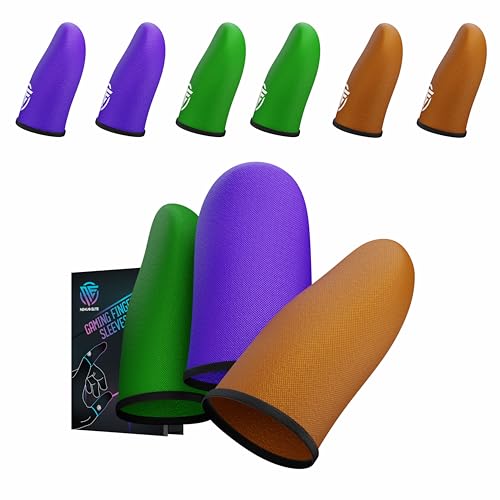 Nexus Elite Gaming Finger Sleeves 6-Pack, 0.15mm Ultra-Thin Carbon Fiber, High Sensitivity, Anti-Sweat & Anti-Slip, Breathable Elastic Fit, Universal for Touchscreen Phones & Tablets, (Neon Core)