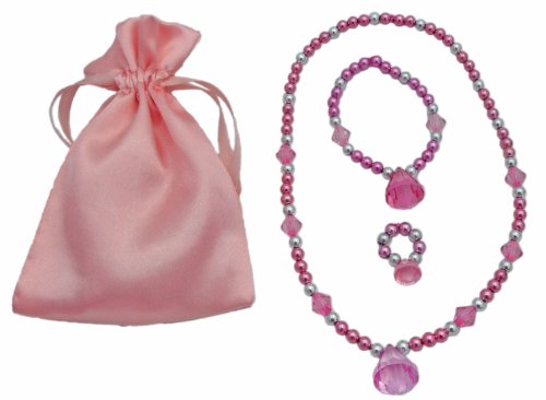 So Sweet Princess Jewelry Dress up Set (Necklace, Bracelet, & Ring in a Pink Satin Bag). Great Girl's Stocking Stuffer. by Multiple