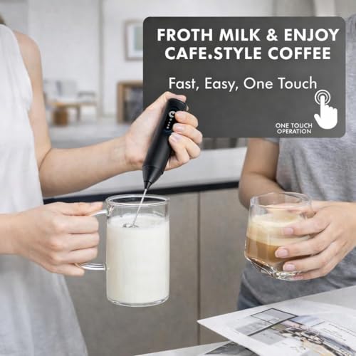 Image of Electric Milk Frother Handheld, Frother Wand for Coffee Drink Mixer Matcha Whisk, Foam Maker for, Frappe Hot Chocolate, Cappuccino, Lattes - Battery Operated (Onyx Black)